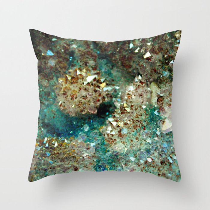 SPARKLING GOLD AND TURQUOISE CRYSTAL Throw Pillow
