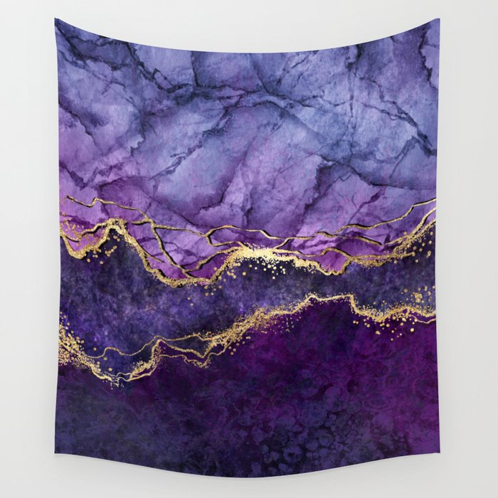 Violet marble texture with glitter gold Wall Tapestry