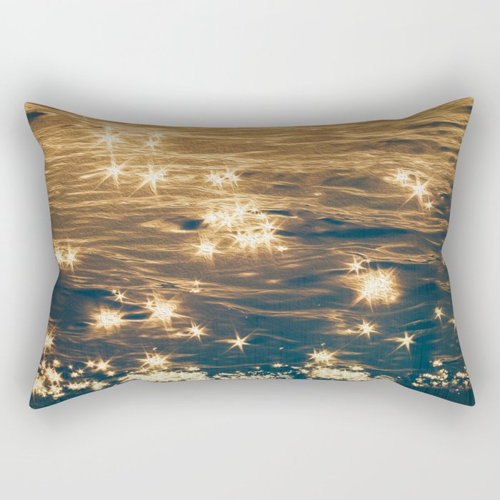 Sparkling Ocean in Gold and Navy Blue Rectangular Pillow