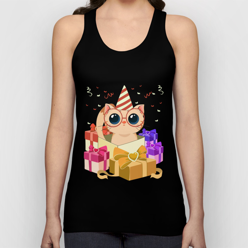 Funny Cat With Party Hat Birthday Gift Idea T Shirt Unisex Tank