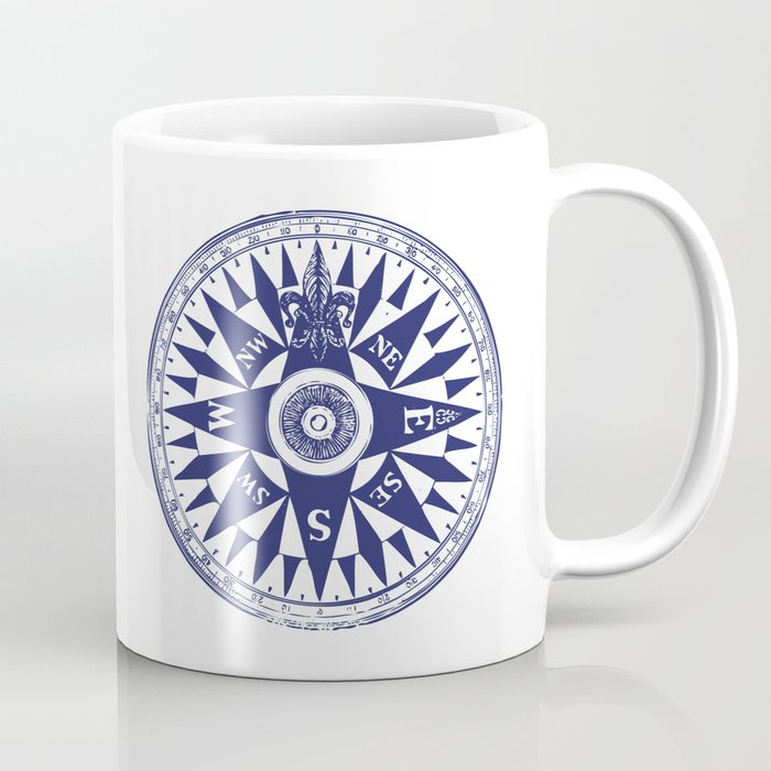 Nautical Compass | Vintage Compass | Navy Blue and White | Coffee Mug
