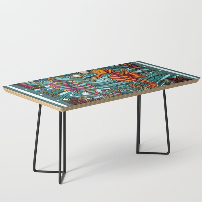 Sea horses couple painting, colorful ocean life Coffee Table
