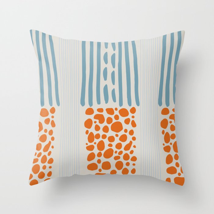 Abstract Lines & Stones Aqua & Orange Throw Pillow