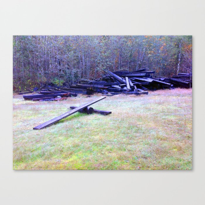 "Solo launch pad discovered in the woods make from Railroad Timbers." Canvas Print