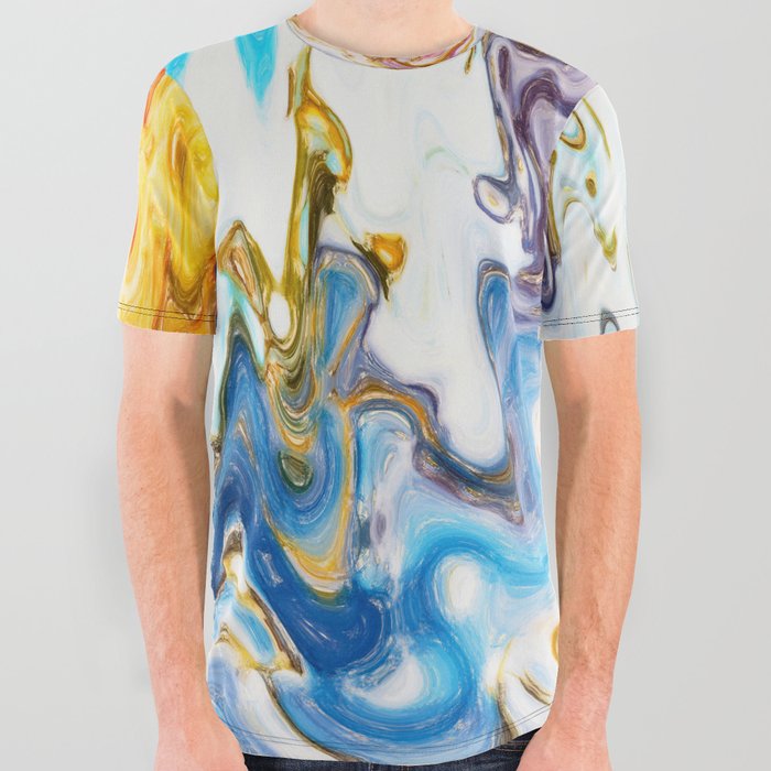 Colorful Fluid Acrylic Paint Pour All Over Graphic Tee