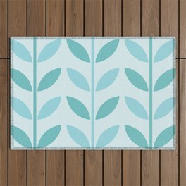 Geometric Leaves & Petals Stripes - Pale Blue & Pastel Green Outdoor Rug