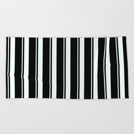 [ Thumbnail: Black & Mint Cream Colored Lines/Stripes Pattern Beach Towel ]