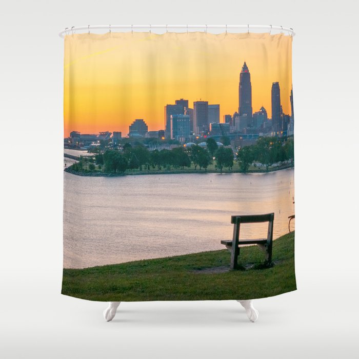 Cleveland Ohio City Skyline Lake Erie Sunrise Photography Print Shower Curtain