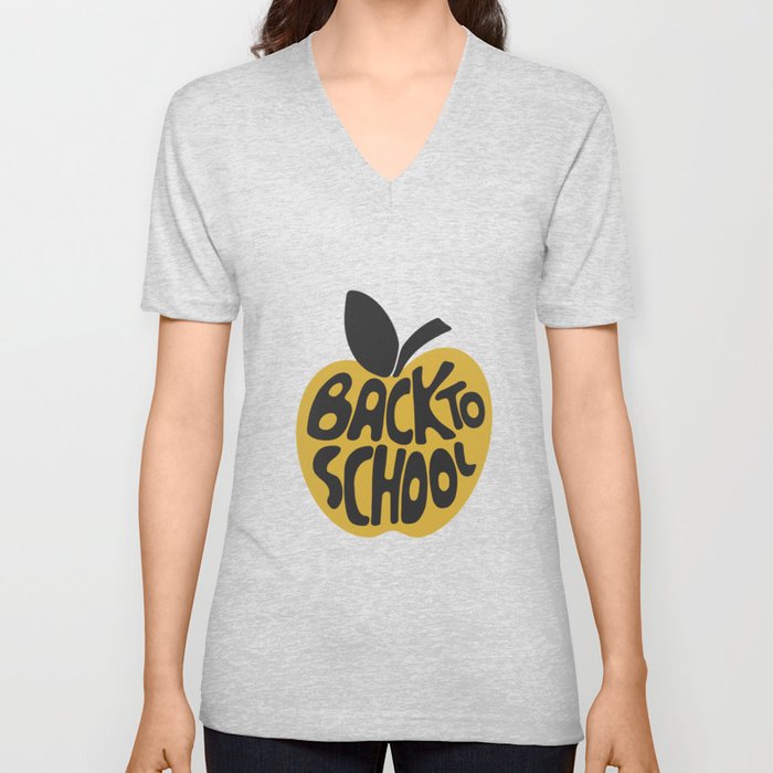 Back To School Apple Lettering V Neck T Shirt