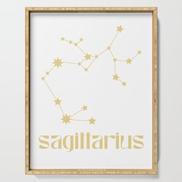 Sagittarius Sign Star Constellation Art, Retro Groovy Gold Font, Wall Decor Serving Tray