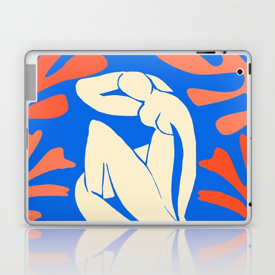Bathing Nude with Coral and Blue Seagrass Matisse Inspired Abstract Painting Laptop & iPad Skin