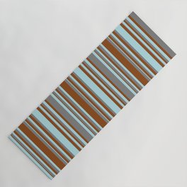 [ Thumbnail: Brown, Powder Blue & Grey Colored Stripes/Lines Pattern Yoga Mat ]