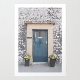 Retro teal door Lower cliff cottage art print - summer England travel photography Art Print