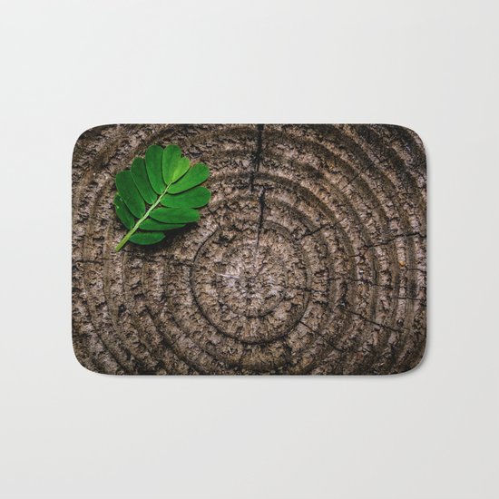 Green leaf Brown wood Bath Mat