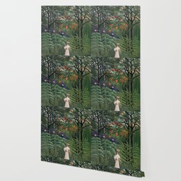 Woman Walking in an Exotic Forest Wallpaper