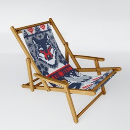 Fair isle knitting grey wolf // navy blue and grey wolves red moons and pine trees Sling Chair