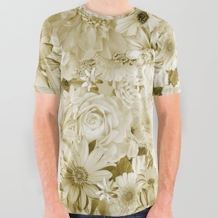 jade green floral bouquet aesthetic cluster All Over Graphic Tee