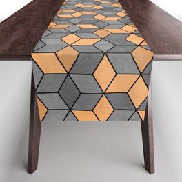 Copper Orange Geometric 3D Concrete Textured Cubes Hexagon Pattern Table Runner