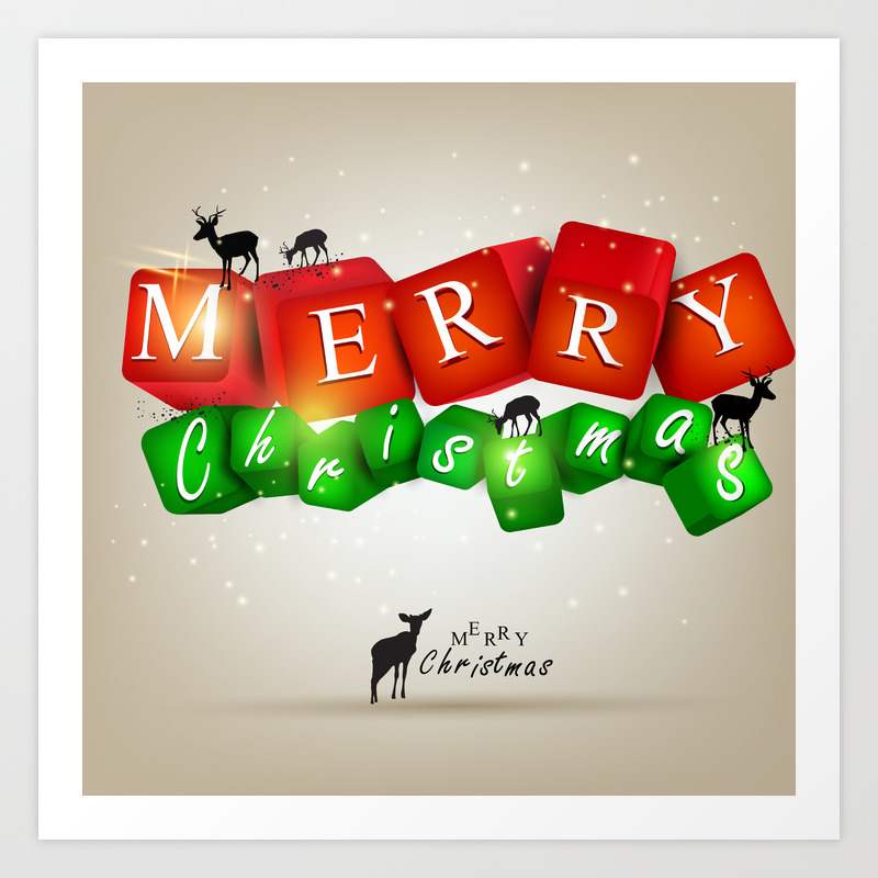 Merry Christmas 3d With Deers Art Print By Studio19 Society6
