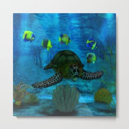 Into the Deep Aquarium Metal Print | Graphicdesign, Sealife, Seaturtles, 3Dseaturtle, Aquatic, Oceans, 3Daquarium, Digital, Seaturtledecor, Seaturtle 