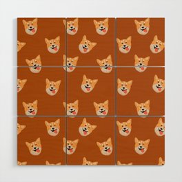 Cute Corgi Dog Lover On Brown Background Print Pattern Wood Wall Art