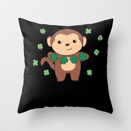 Monkey With Shamrocks Cute Animals For Luck Throw Pillow