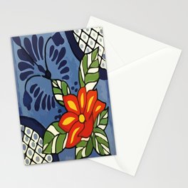 Vintage boho chic blue flower colorful mexican tile folk art  Stationery Card