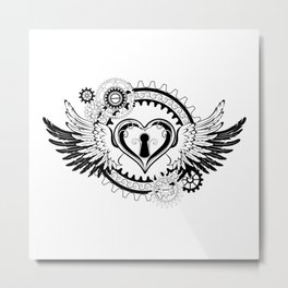 Steampunk Winged Mechanical Heart Metal Print