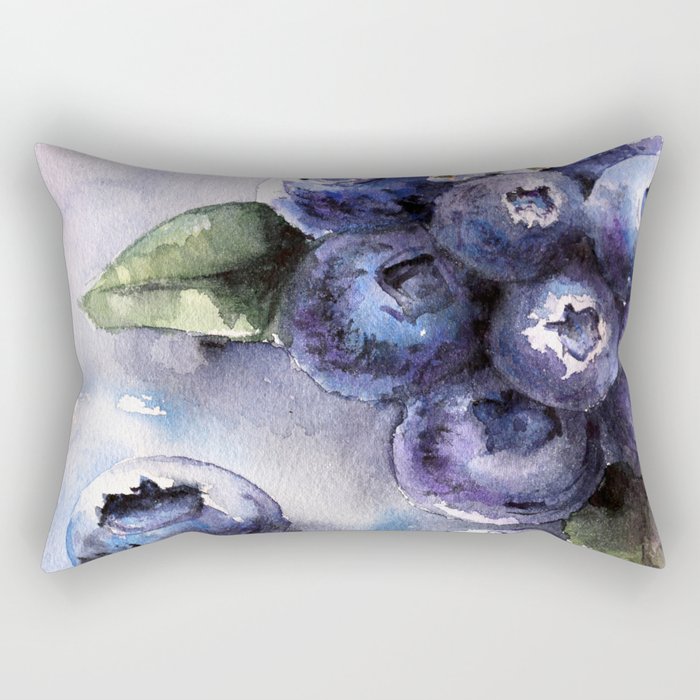 Watercolor Blueberries - Food Art Rectangular Pillow
