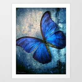 Butterfly Blue Vintage  Art Print