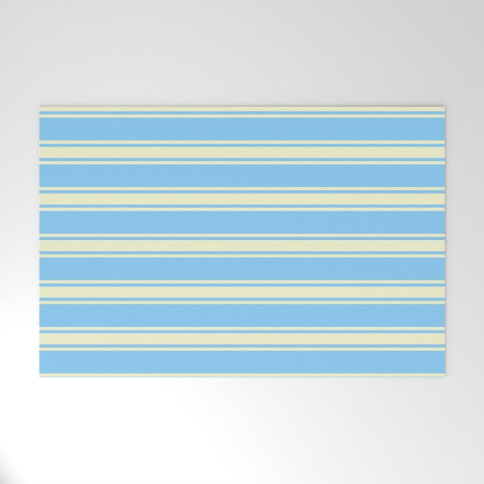 Light Sky Blue and Light Yellow Colored Stripes Pattern Welcome Mat