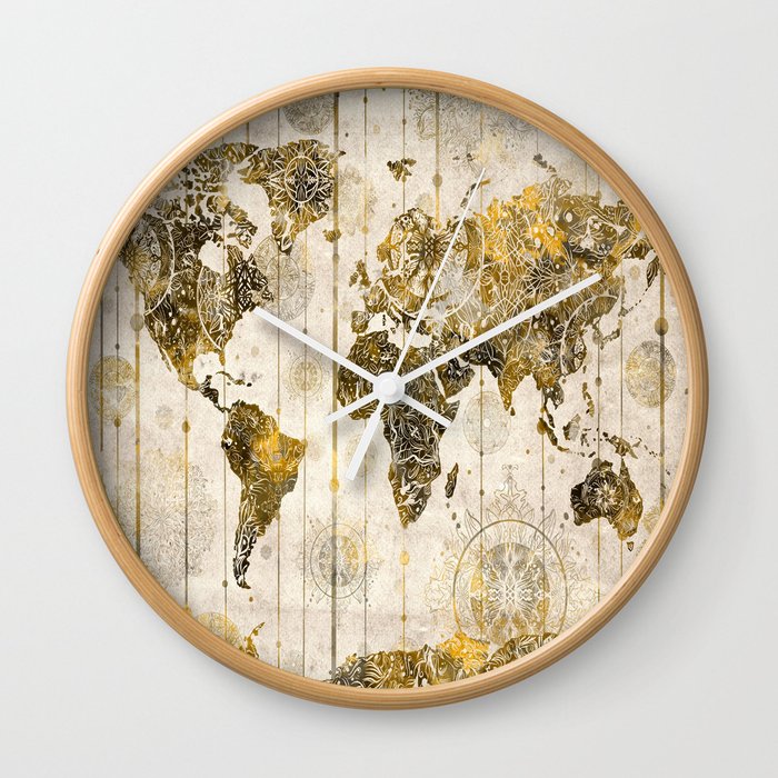 world map mandala sepia 1 Wall Clock