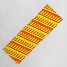 [ Thumbnail: Red & Yellow Colored Lined Pattern Yoga Mat ]