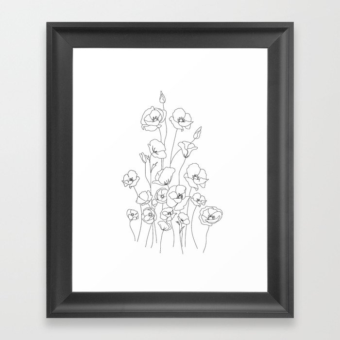 Poppy Flowers Line Art Framed Art Print