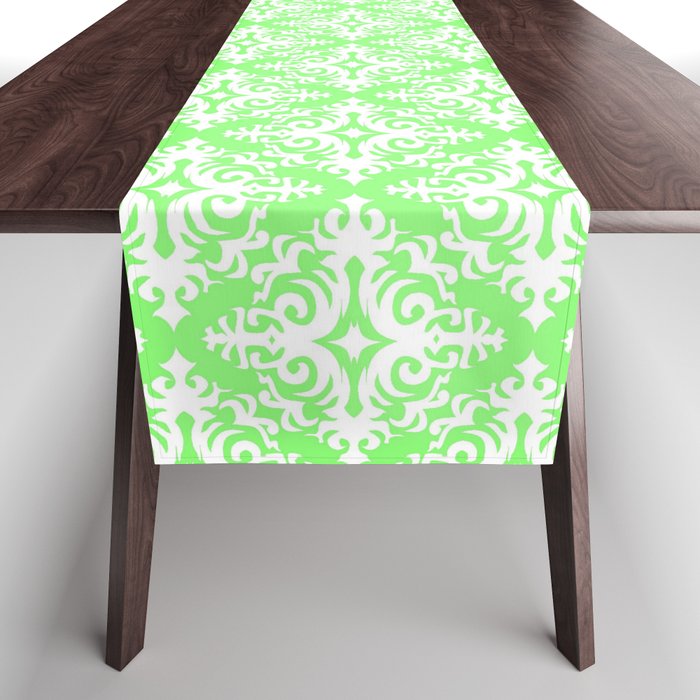 Damask (White & Light Green Pattern) Table Runner