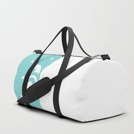 White Floral Curls Lace Vertical Split on Turquoise  Duffle Bag