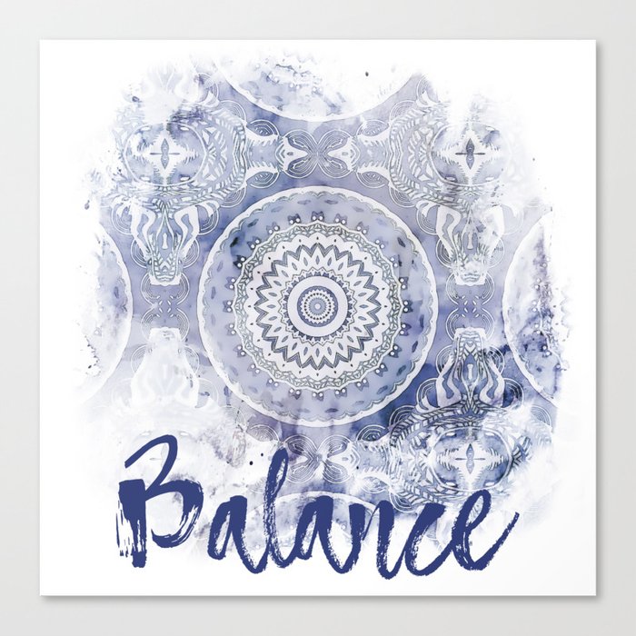Blue Watercolor Mandala Painting With Word Balance Canvas Print By