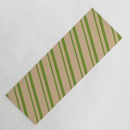 [ Thumbnail: Green & Tan Colored Lined/Striped Pattern Yoga Mat ]