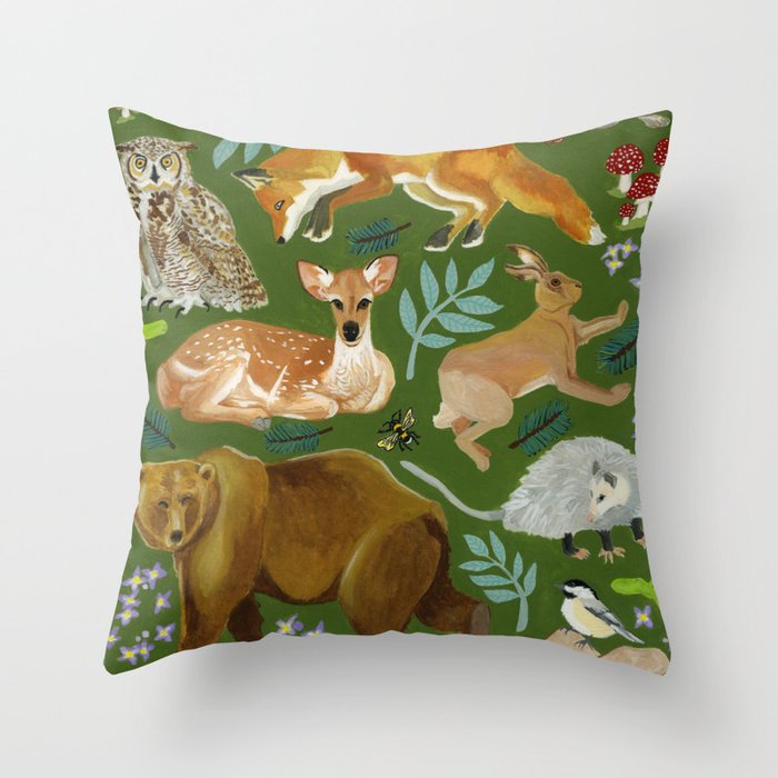 Maine Woodland Animals Throw Pillow