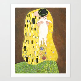 The kiss Art Print | Cat, Curated, Klimt, Yellow, Acrylic, Relationship, Painting, Love, Kiss 