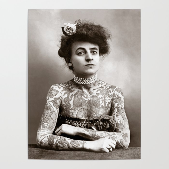 Tattooed Lady, 1907. Vintage Photo Poster