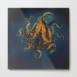 Underwater Dream IV Metal Print | Gold, Dream, Abstract, Indigo, Water, Sea, Watercolor, Digital, Contemporary, Ocean 