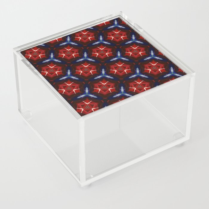 Modern, abstract geometric pattern in tamarillo, regent gray, milano red, cocoa brown, blue-gray, almond, Catalina blue Acrylic Box