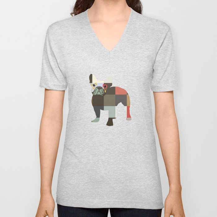 French Bulldog pop art print V Neck T Shirt