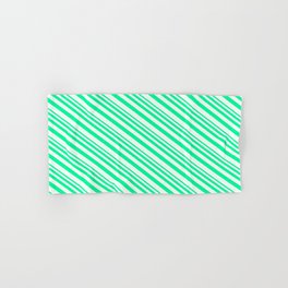 [ Thumbnail: Green and Mint Cream Colored Striped/Lined Pattern Hand & Bath Towel ]