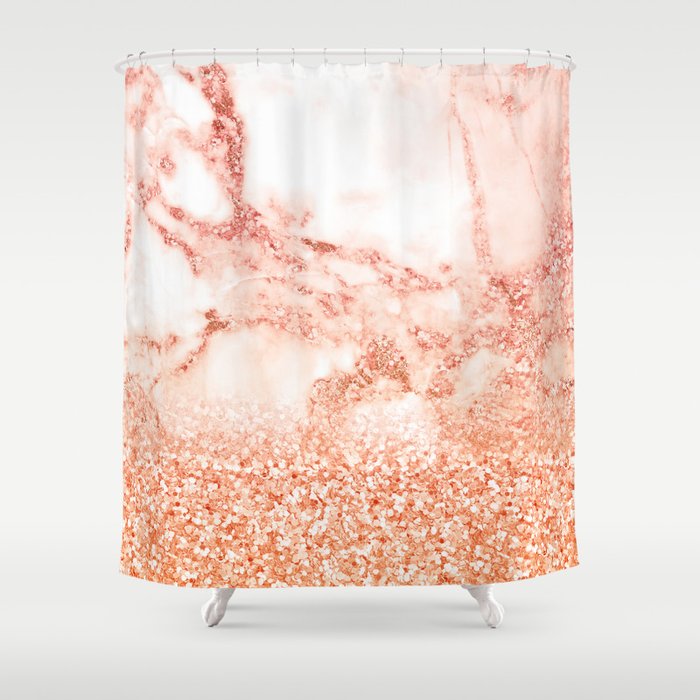 Sparkly Peach Copper Rose Gold Ombre Bohemian Marble Shower