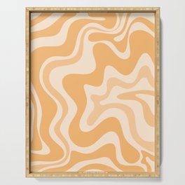 Retro Liquid Swirl Abstract Pattern in Pale Orange Apricot Serving Tray