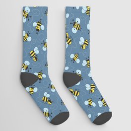 Cute hand drawn bees pattern on navy blue background Socks