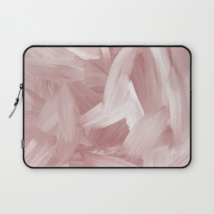 Artistic Pink Coral White Acrylic Paint Brushstrokes Laptop Sleeve