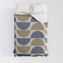 Big minimalistic textured semi-circle geometric pattern – blue and tan Duvet Cover
